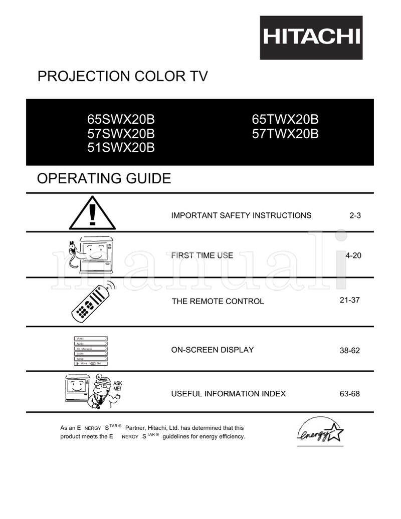 Hitachi 65SWX20B 57SWX20B 51SWX20B 65TWX20B 57TWX20B (72 pages) TV Operating Manual