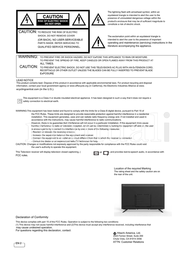 Hitachi 55E31 OG48C609132016 OG55E3109102018 (31 pages) TV Operating Manual