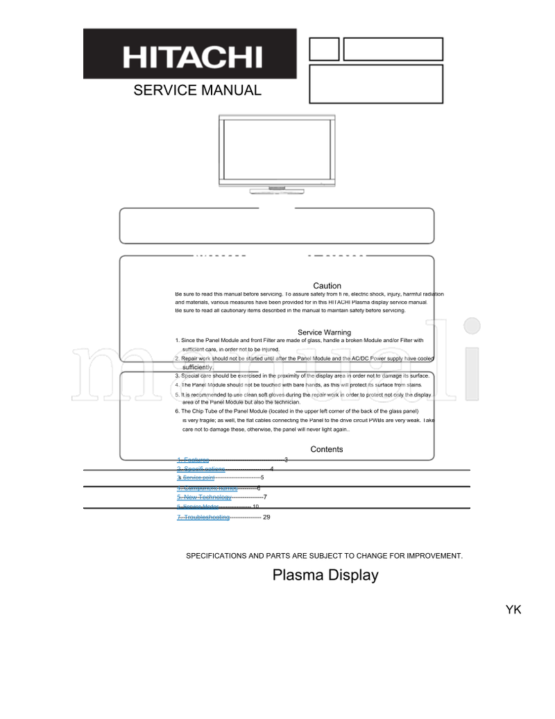 Hitachi 55PMA550 55HDM71 006E-1 (74 pages) TV Service Manual
