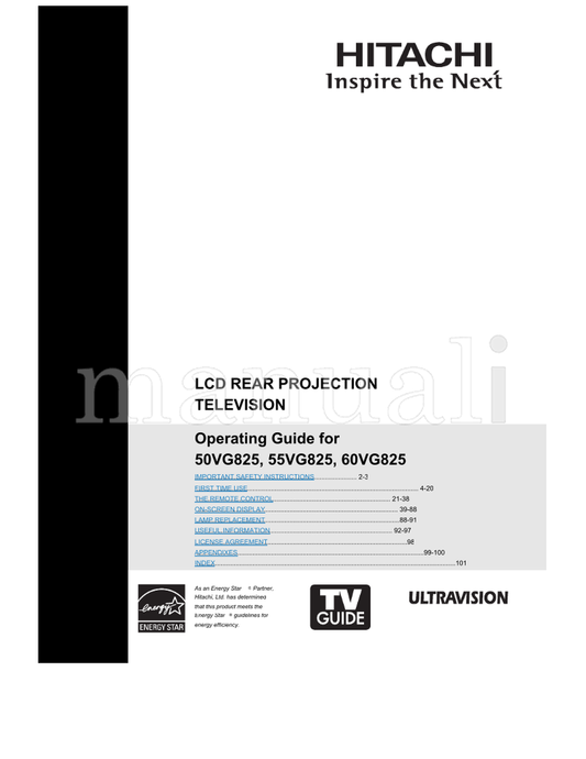 Hitachi 50VG825 55VG825 60VG825 (104 pages) TV Operating Manual