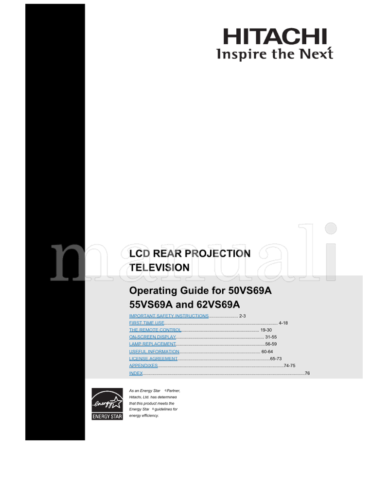 Hitachi 62VS69A (80 pages) TV Operating Manual