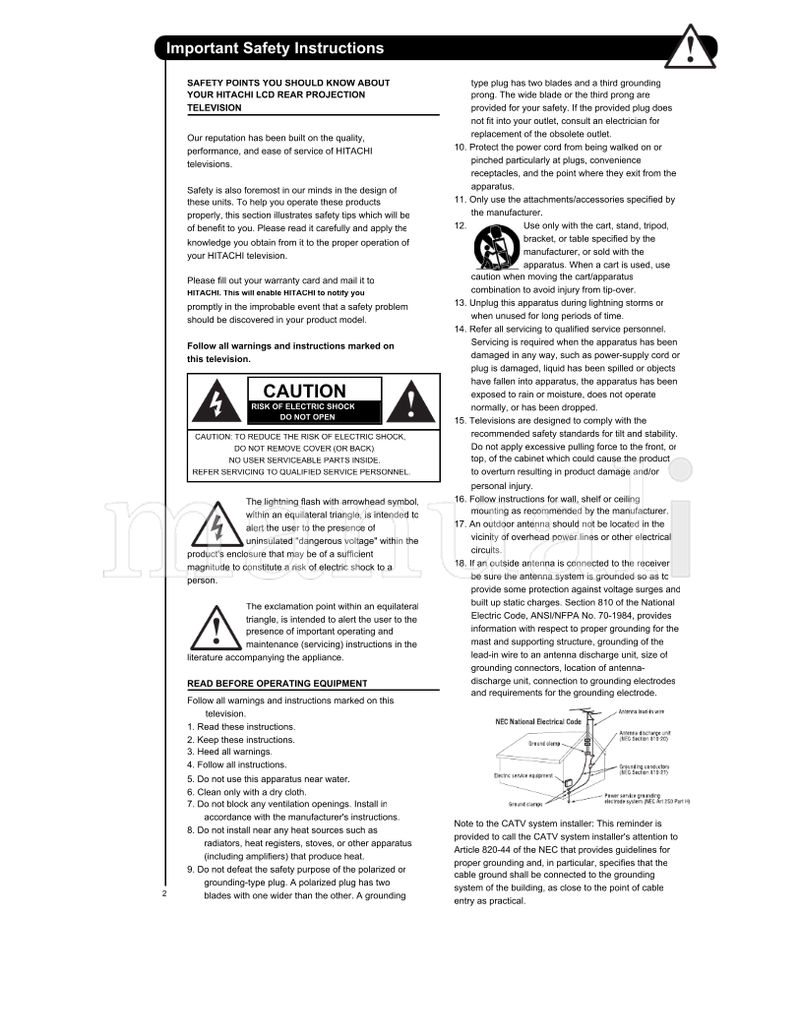 Hitachi 62VS69A (80 pages) TV Operating Manual