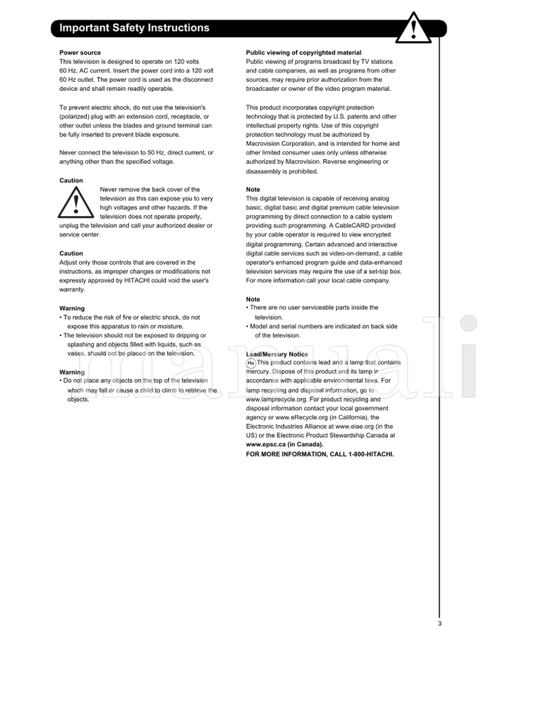 Hitachi 62VS69A (80 pages) TV Operating Manual