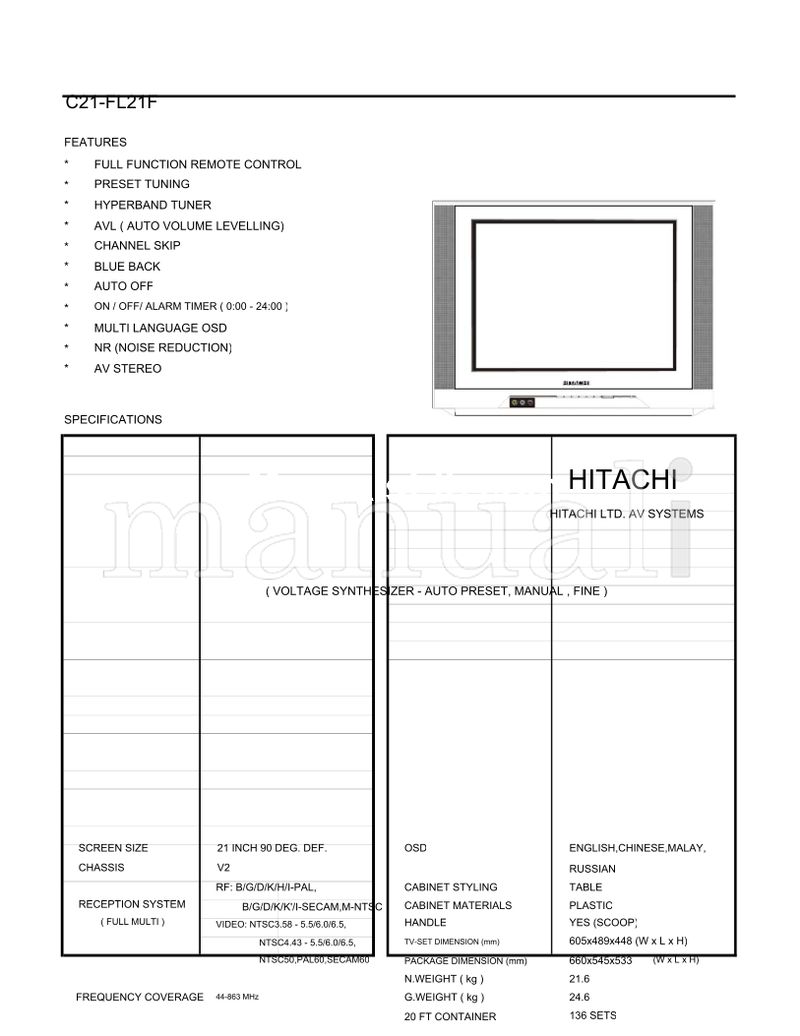 Hitachi C21-FL21F (36 pages) TV Service Manual