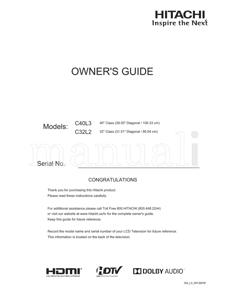 Hitachi C40L3 C32L2 OGL305132019 (65 pages) TV Operating Manual