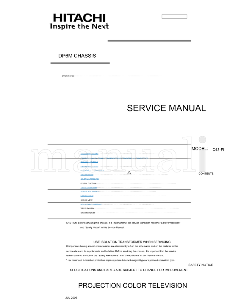Hitachi QR67732A (196 pages) TV Service Manual