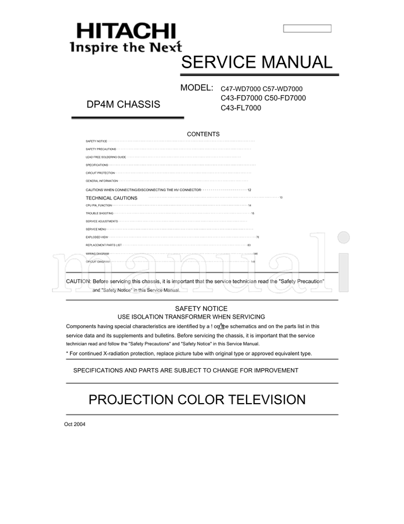 Hitachi C43-FL7000 P7966156A (179 pages) TV Service Manual
