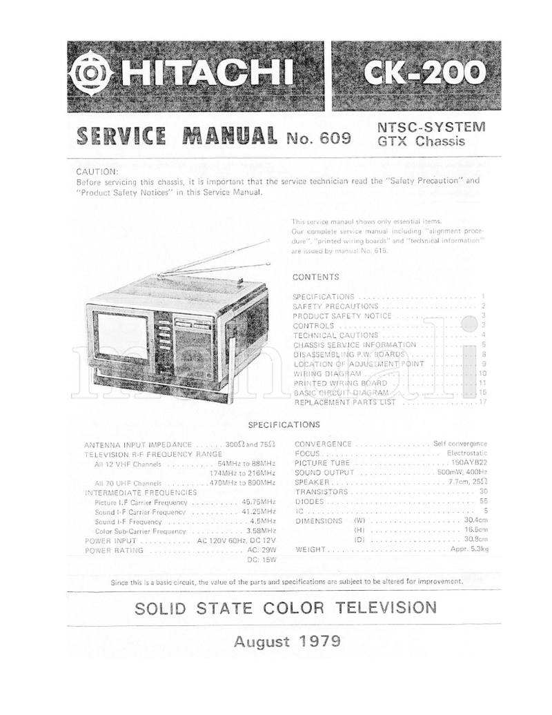 Hitachi CK-200 (22 pages) TV Service Manual