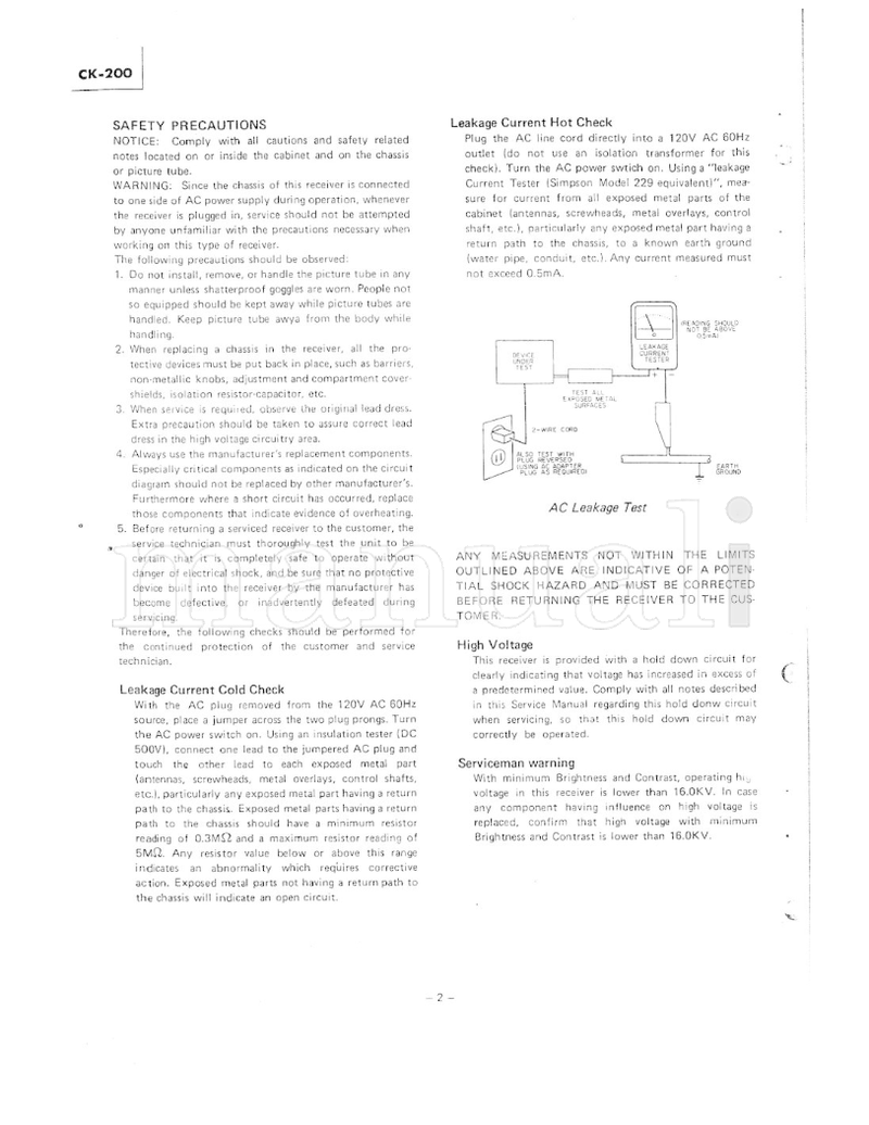 Hitachi CK-200 (22 pages) TV Service Manual