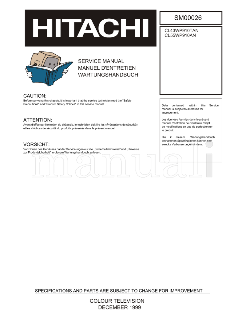 Hitachi SM00026 CL43WP910TAN CL55WP910AN (77 pages) TV Service Manual
