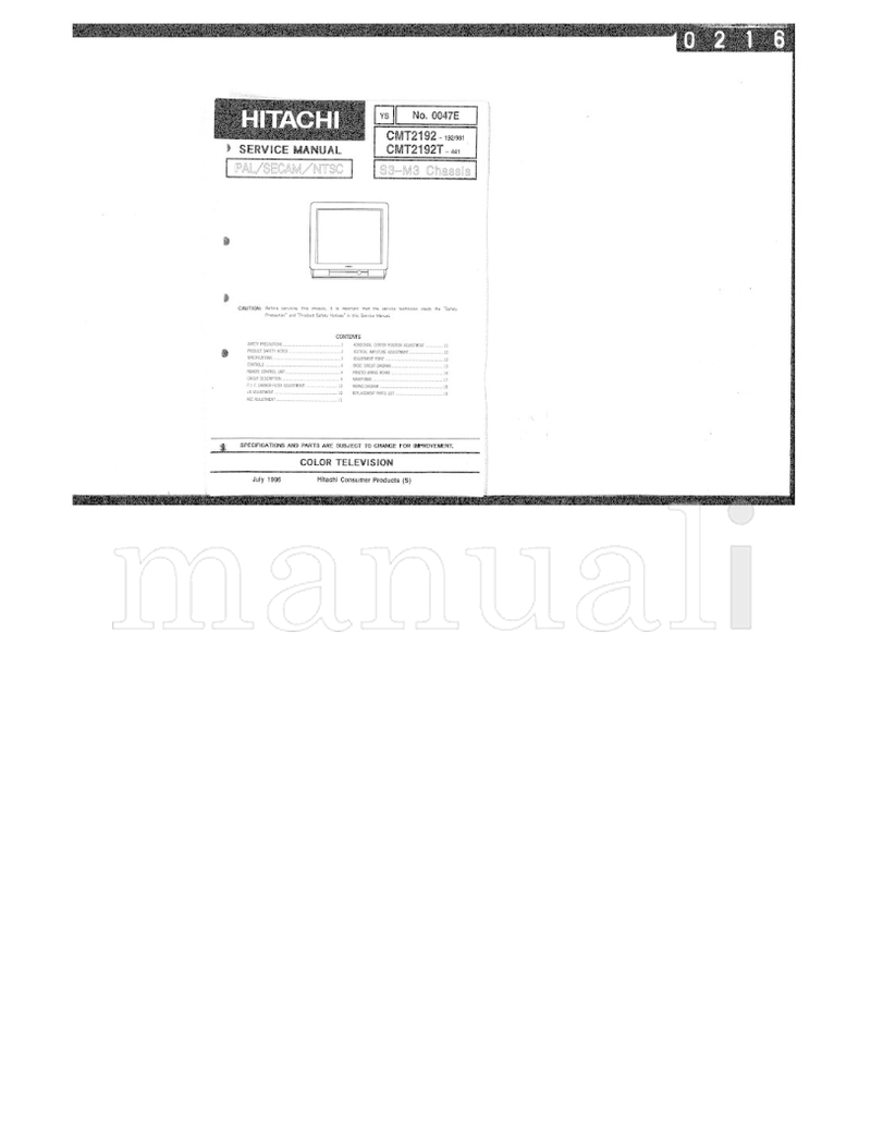 Hitachi CMT2192 (19 pages) TV Service Manual