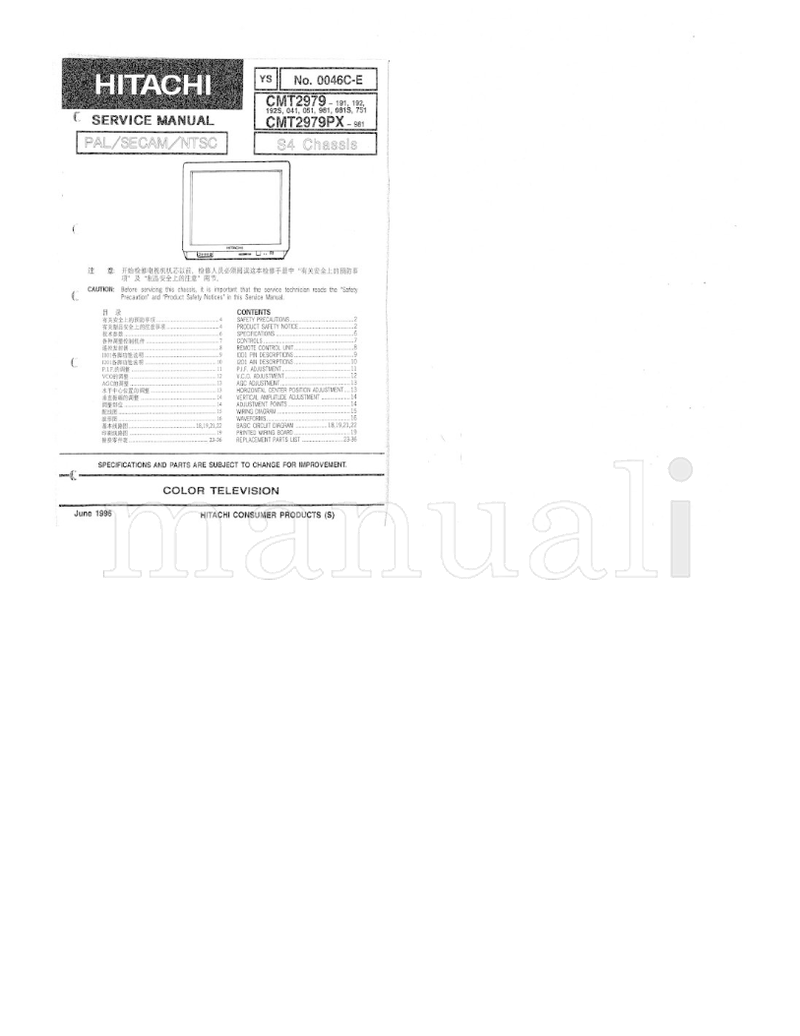 Hitachi P2015 (24 pages) TV Service Manual