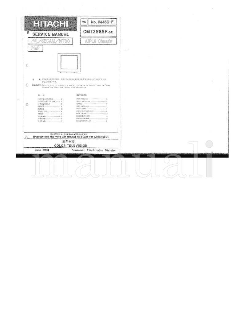 Hitachi CMT2988P-041 (42 pages) TV Service Manual