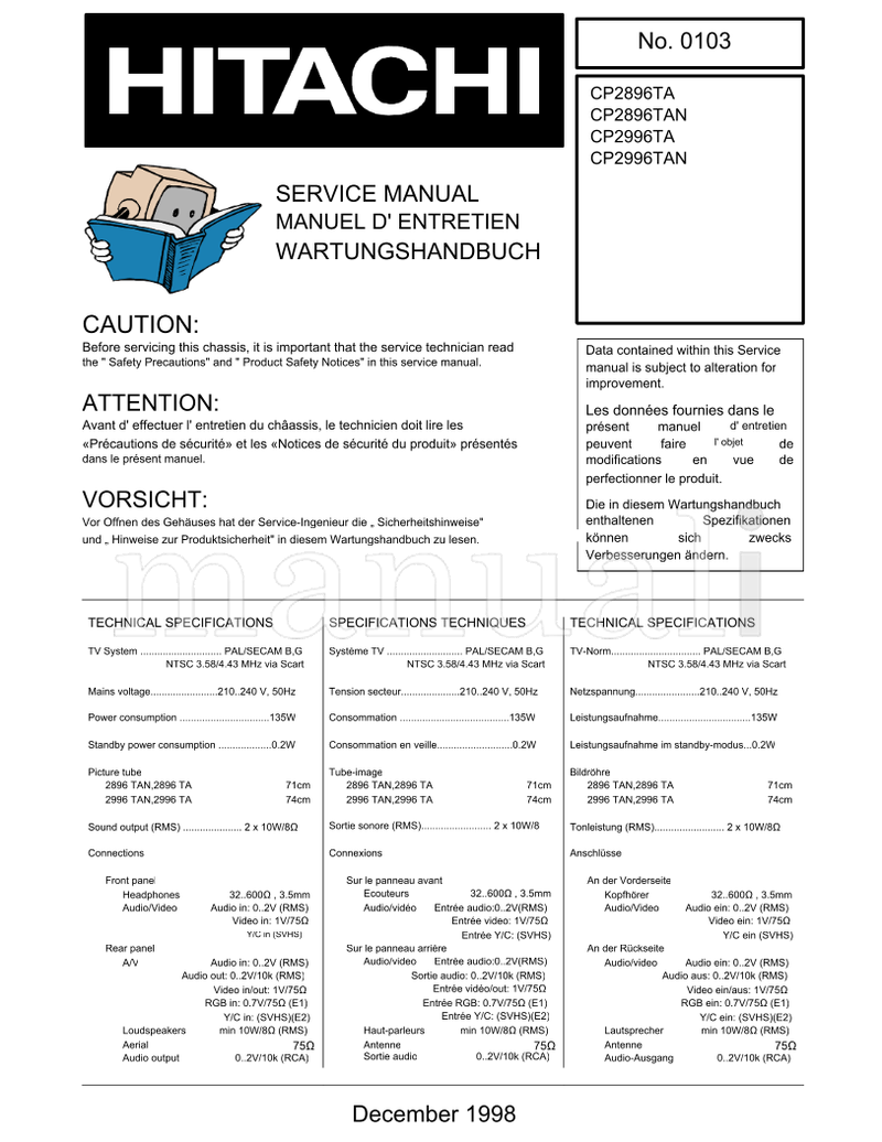 Hitachi CP2896TA CP2896TAN CP2996TA CP2996TAN (112 pages) TV Service Manual
