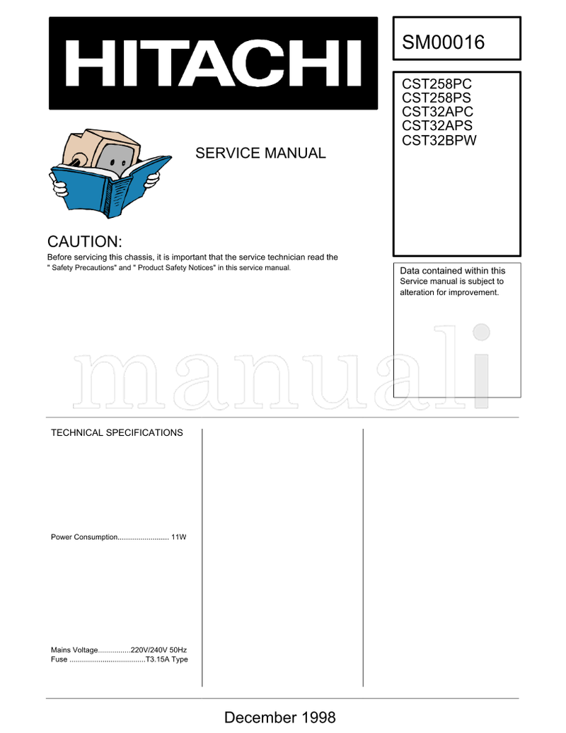 Hitachi SM00016 CST258PC CST258PS CST32APC CST32APS CST32BPW (59 pages) TV Service Manual