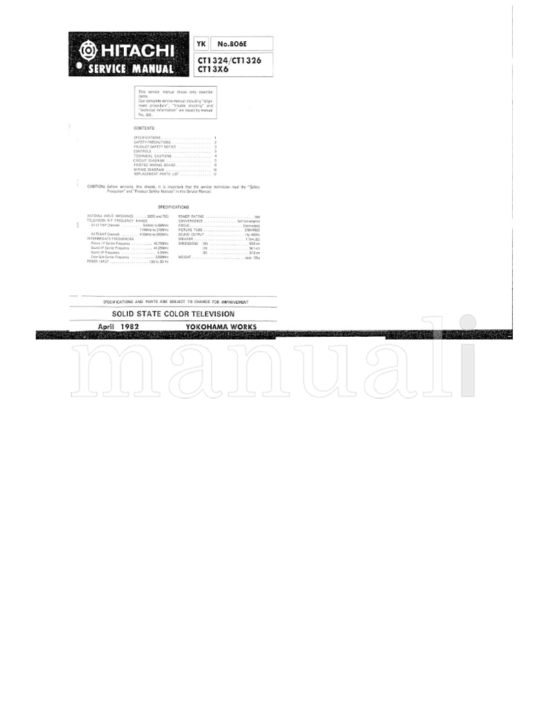 Hitachi CT1324 CT1326 CT13X6 (16 pages) TV Service Manual
