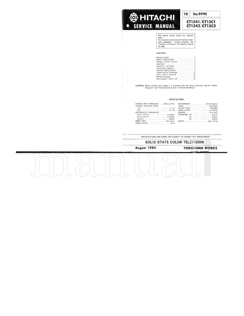 Hitachi CT1341 CT13C1 CT1342 CT13C2 (17 pages) TV Service Manual