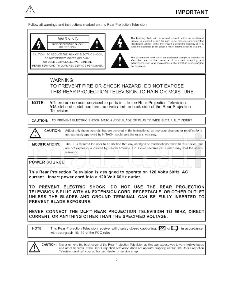 Hitachi DLP 55DMX01W (92 pages) TV Operating Manual