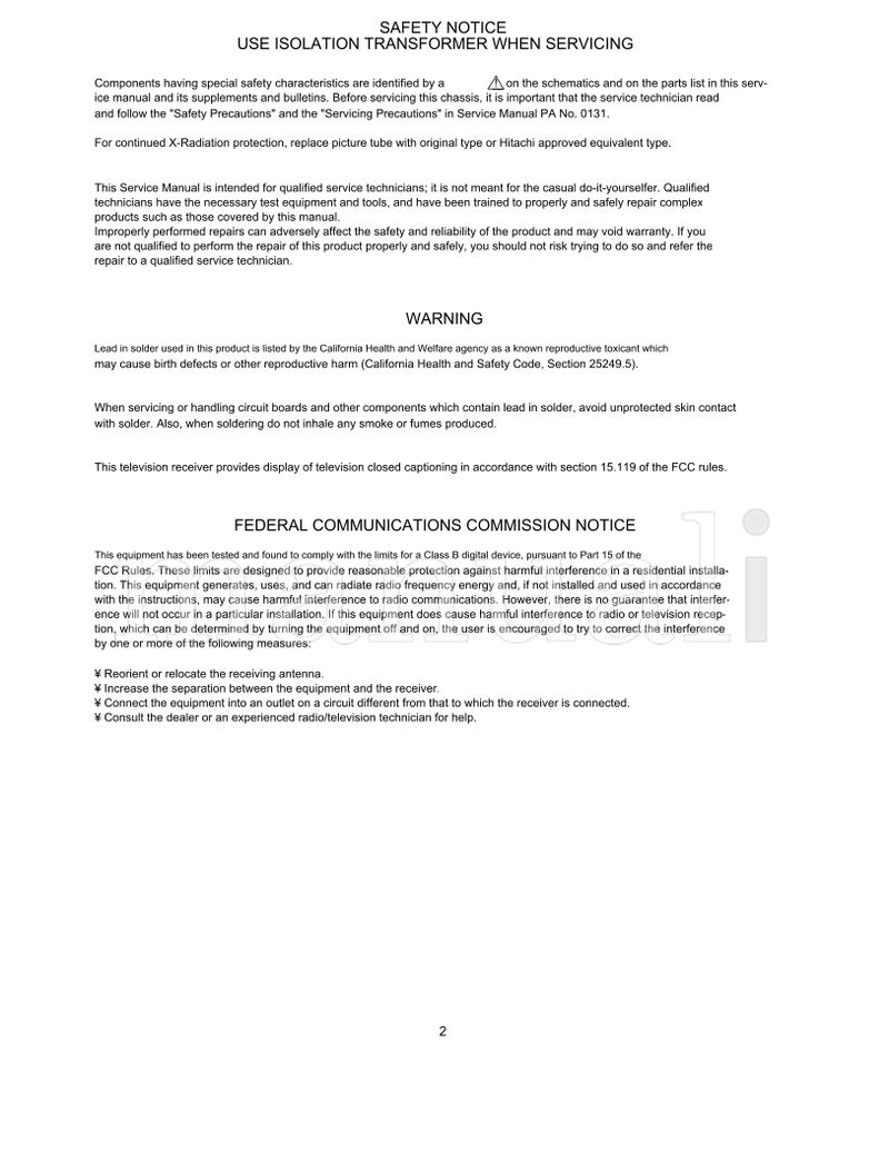 Hitachi DP05 DP05F 43FDX01B 53FDX01B (86 pages) TV Service Manual