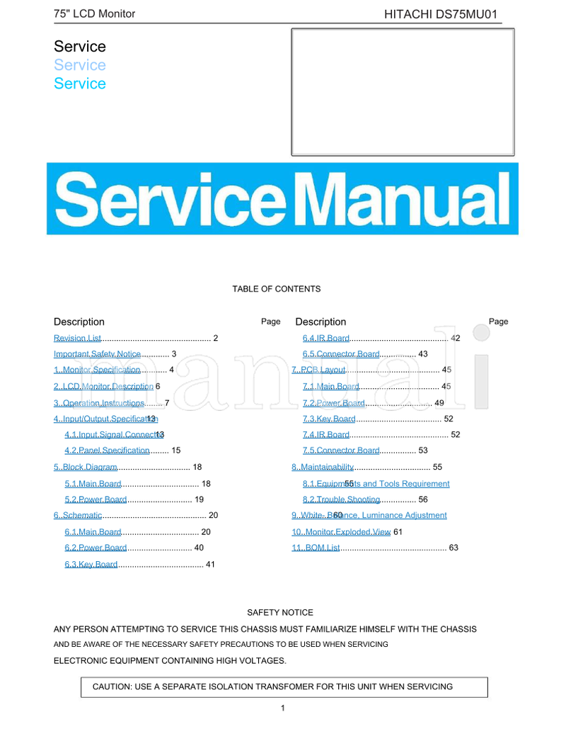 Hitachi DS75MU01 (120 pages) TV Service Manual