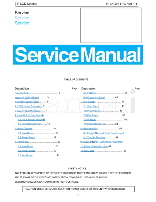 Hitachi DS75MU01 (120 pages) TV Service Manual