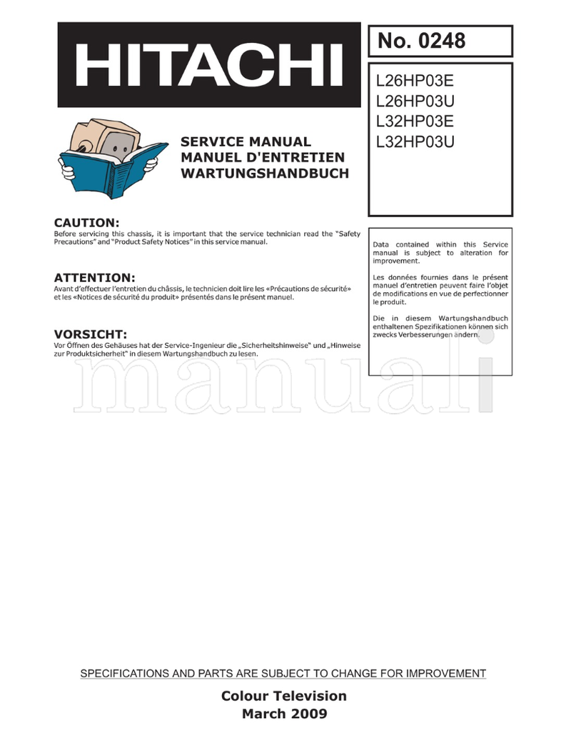 Hitachi L26HP03E L26HP03U L32HP03E L32HP03U (93 pages) TV Service Manual