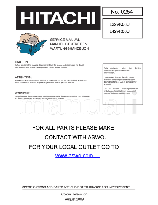 Hitachi L32VK06U L42VK06U (113 pages) TV Service Manual
