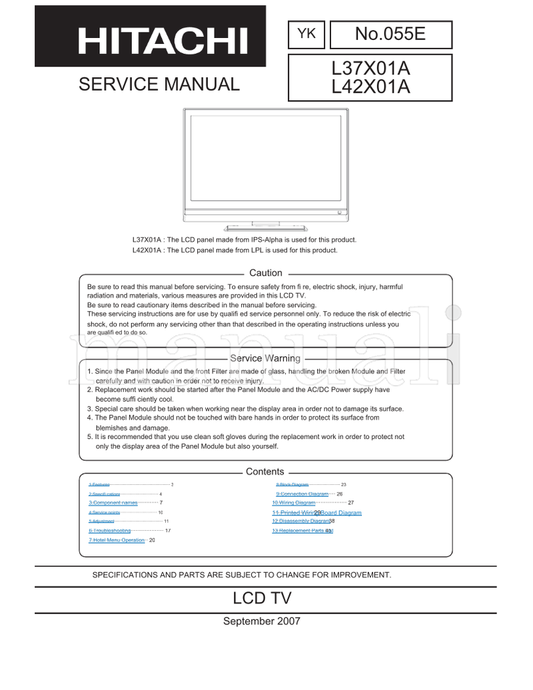 Hitachi L37X01A L42X01A (48 pages) TV Service Manual
