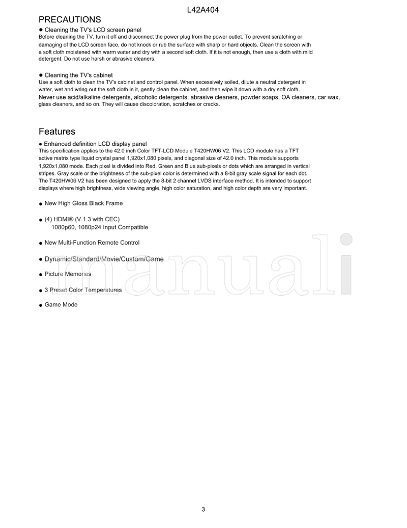 Hitachi 800-654-7013 L42A404 (72 pages) TV Service Manual