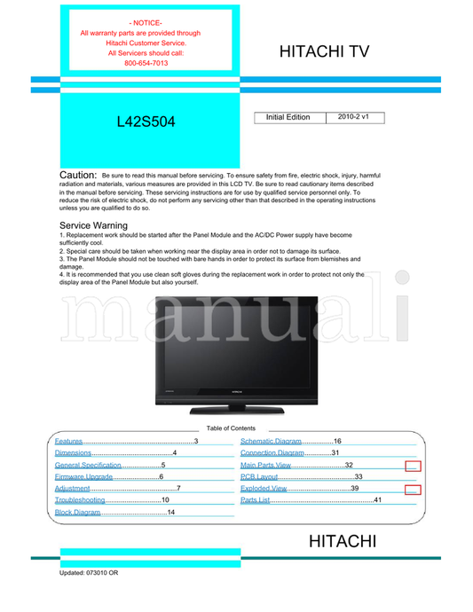Hitachi L42S504 (67 pages) TV Service Manual