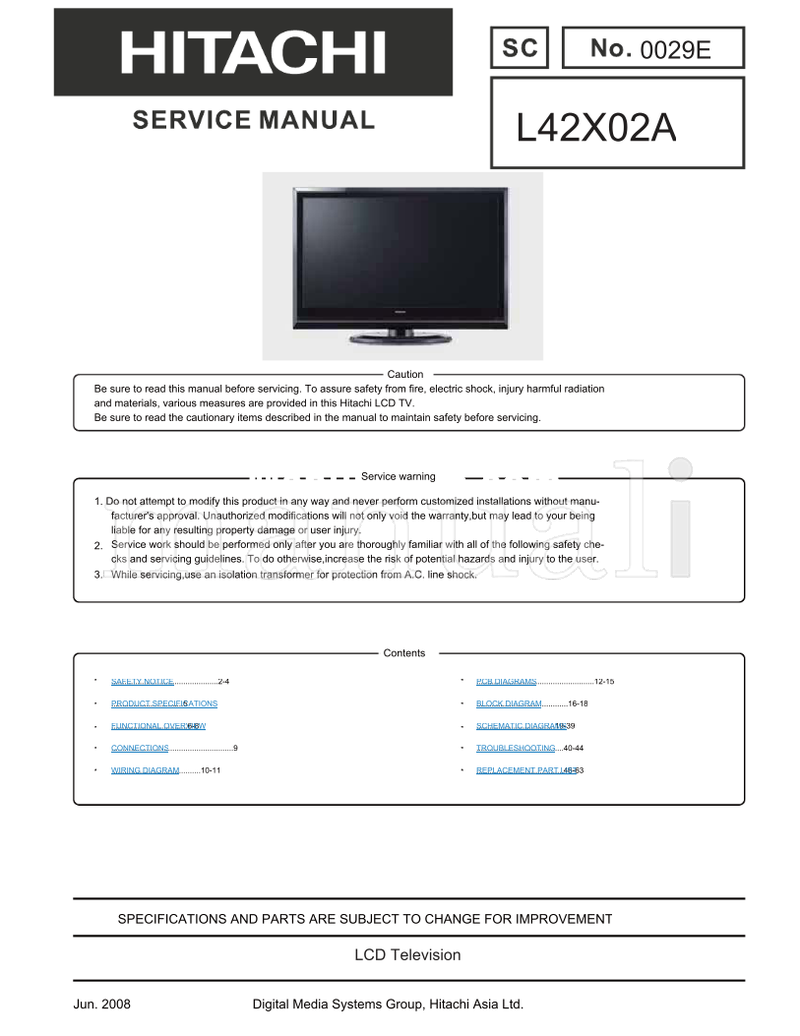 Hitachi L42X02A 0029E (64 pages) TV Service Manual
