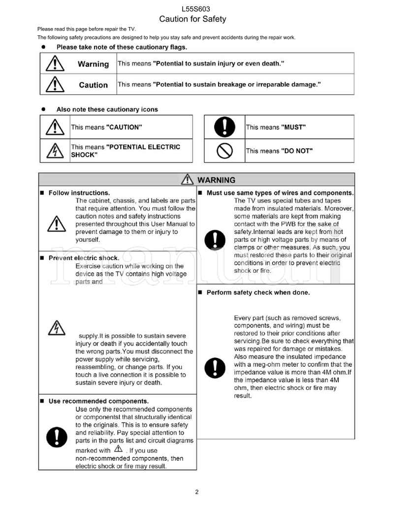 Hitachi L55S603 1080p60 (78 pages) TV Service Manual
