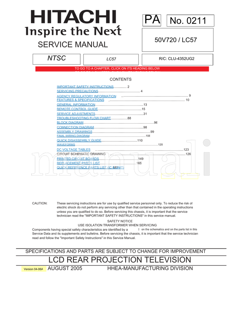 Hitachi 50V720 (183 pages) TV Service Manual