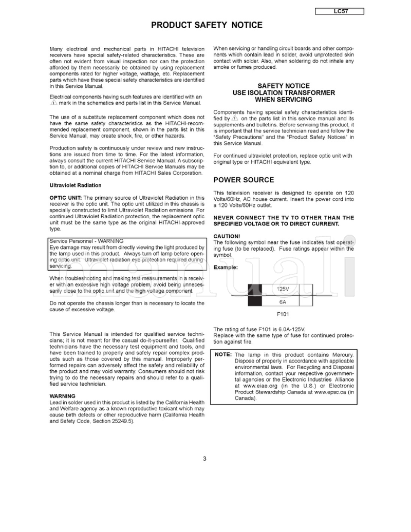 Hitachi 50V720 (183 pages) TV Service Manual