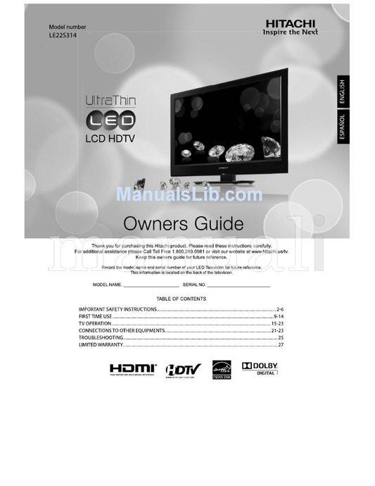 Hitachi LE22S314 (56 pages) TV Operating Manual