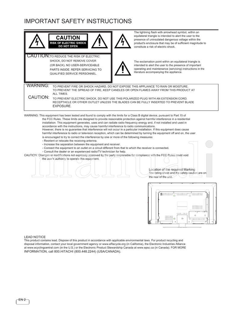 Hitachi LE39E407 OGE40739103013 (33 pages) TV Operating Manual