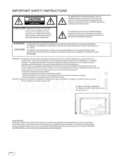 Hitachi LE39E407 OGE40739103013 (33 pages) TV Operating Manual