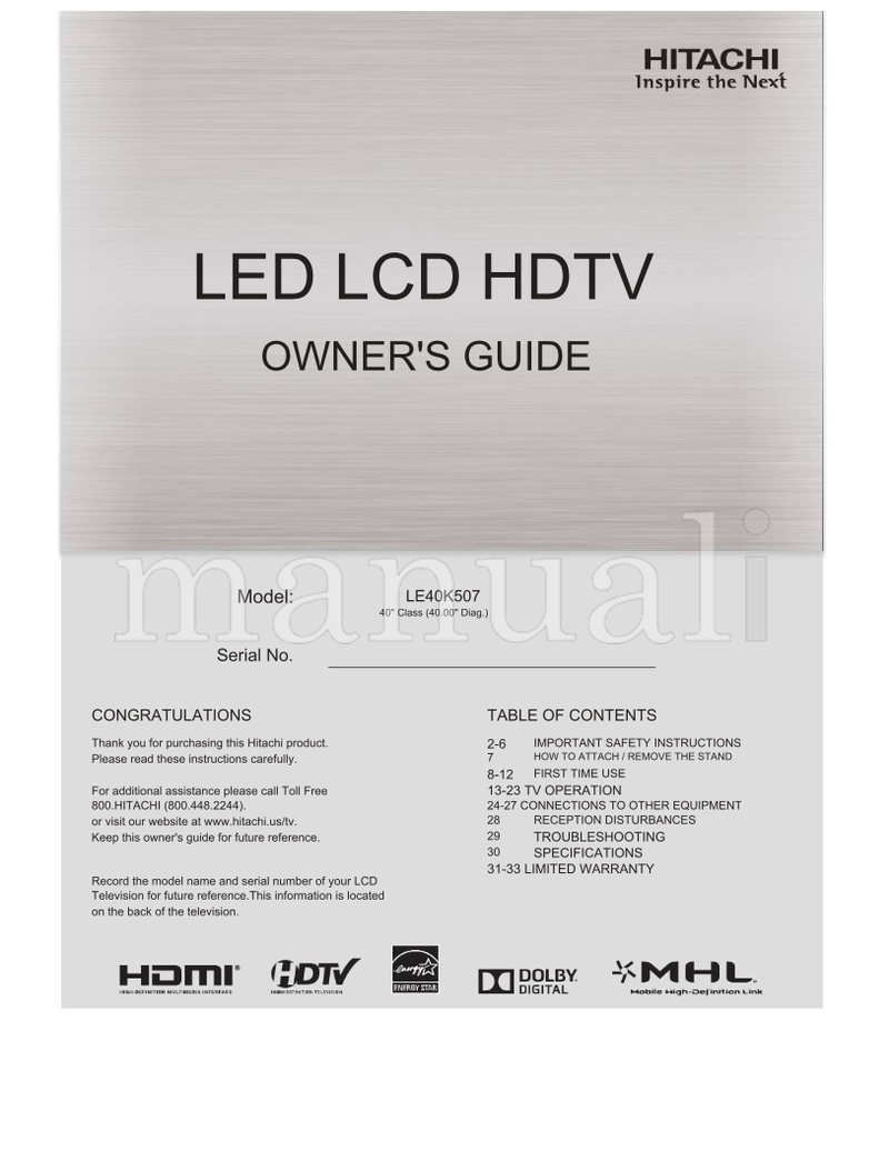 Hitachi LE40K507 (44 pages) TV Operating Manual