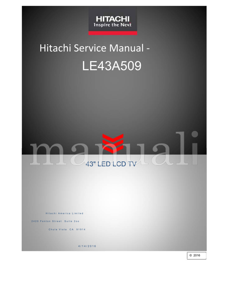 Hitachi LE43A509 (20 pages) TV Service Manual
