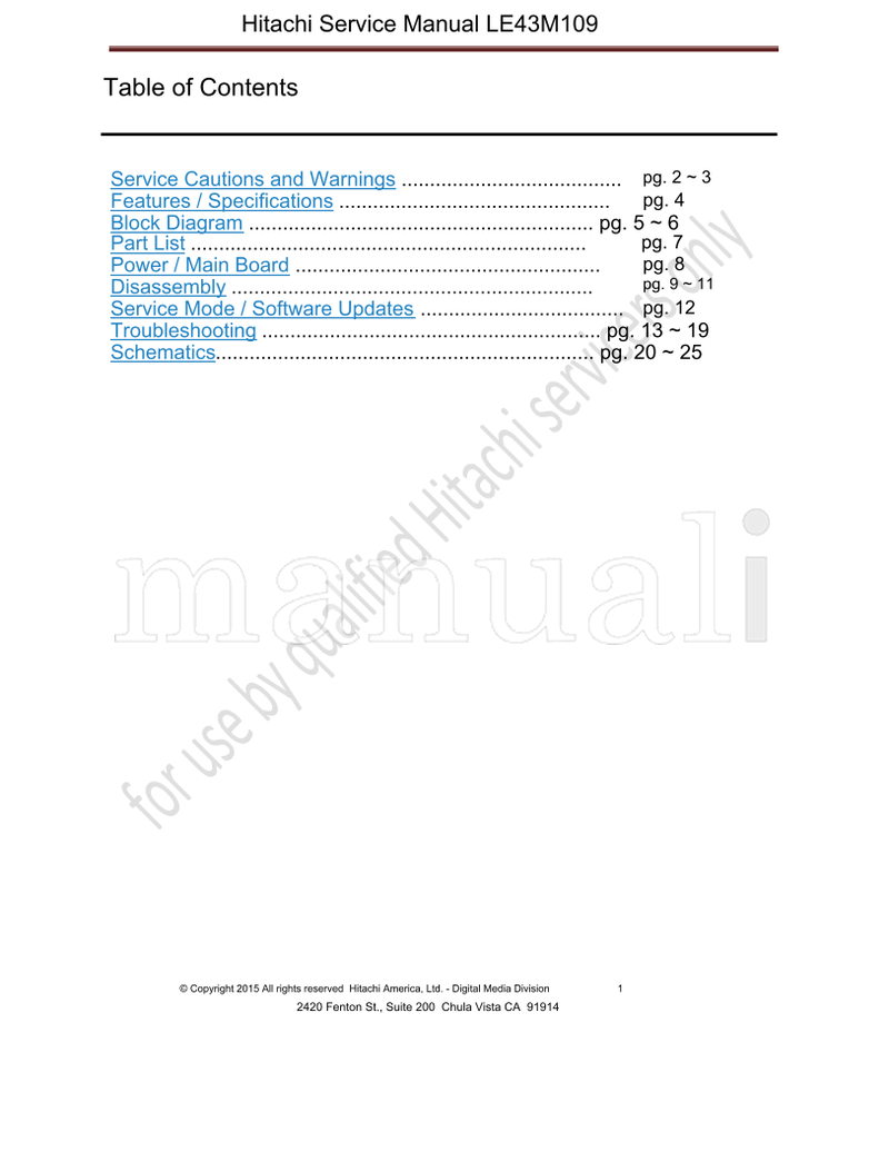 Hitachi LE43M109 (27 pages) TV Service Manual