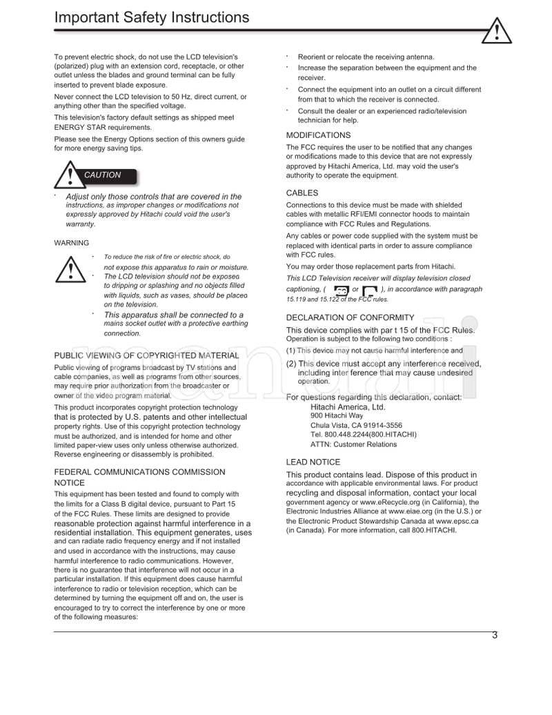 Hitachi LE46S605 (64 pages) TV Operating Manual