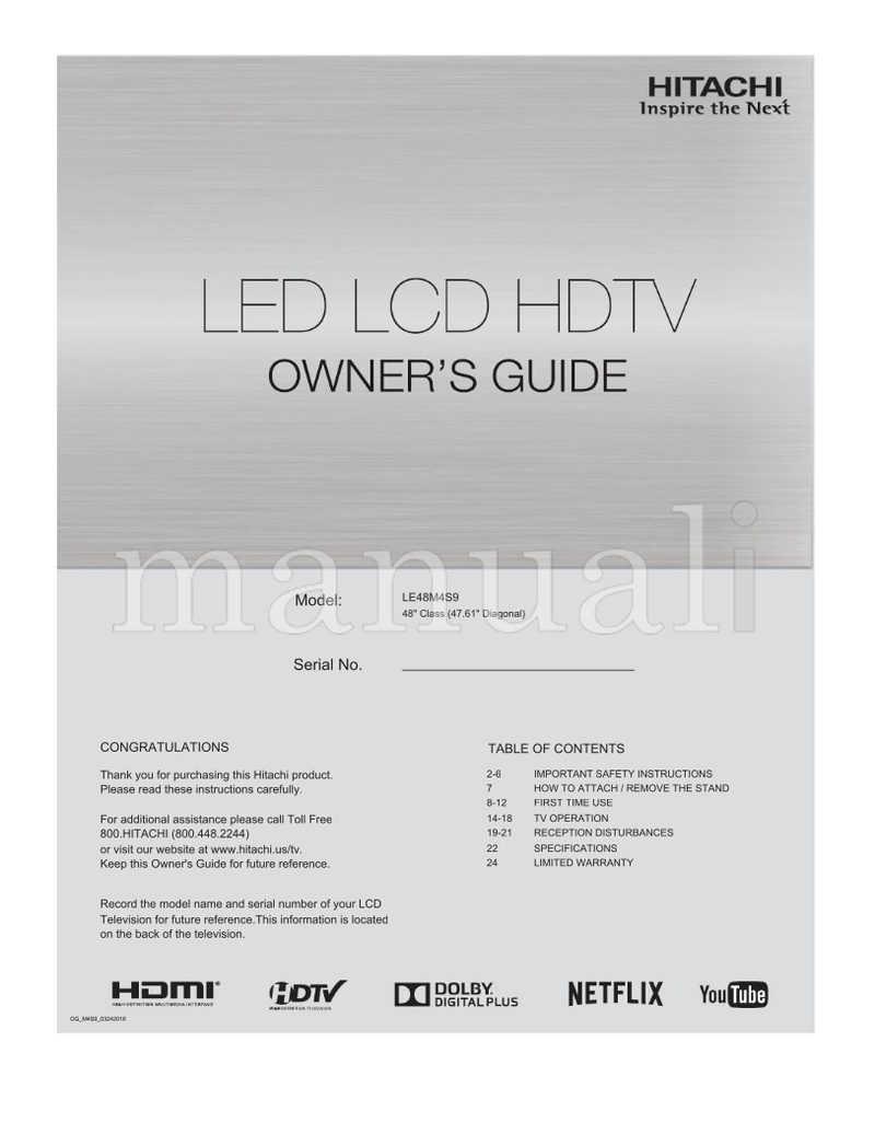 Hitachi OGM4S903242016 LE48M4S9 (26 pages) TV Operating Manual