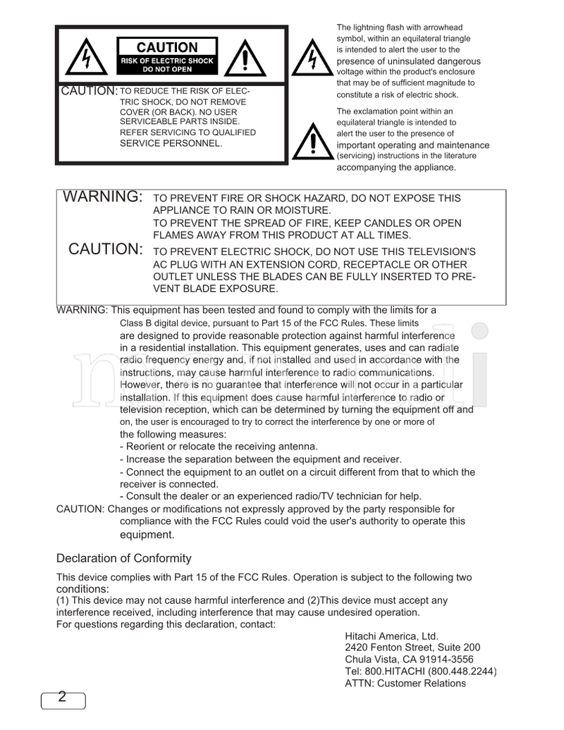 Hitachi LE55A6R9 OGA6R903272015 (44 pages) TV Operating Manual