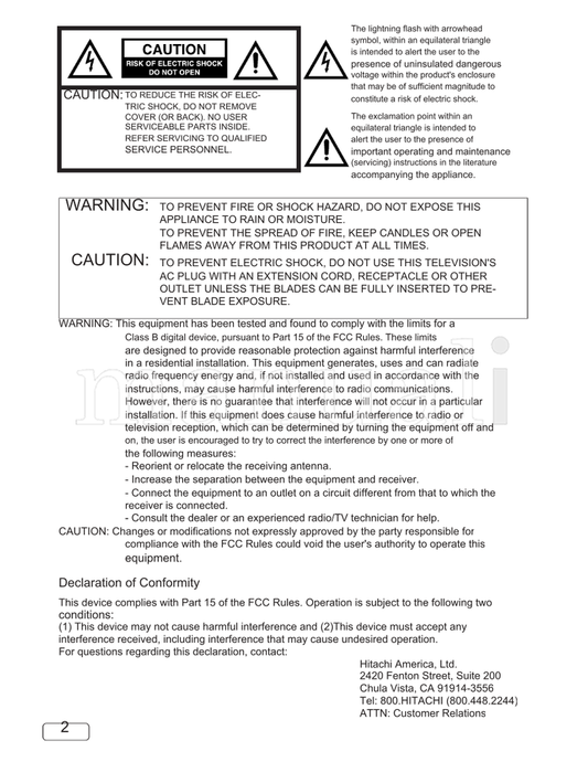 Hitachi LE55A6R9 OGA6R903272015 (44 pages) TV Operating Manual