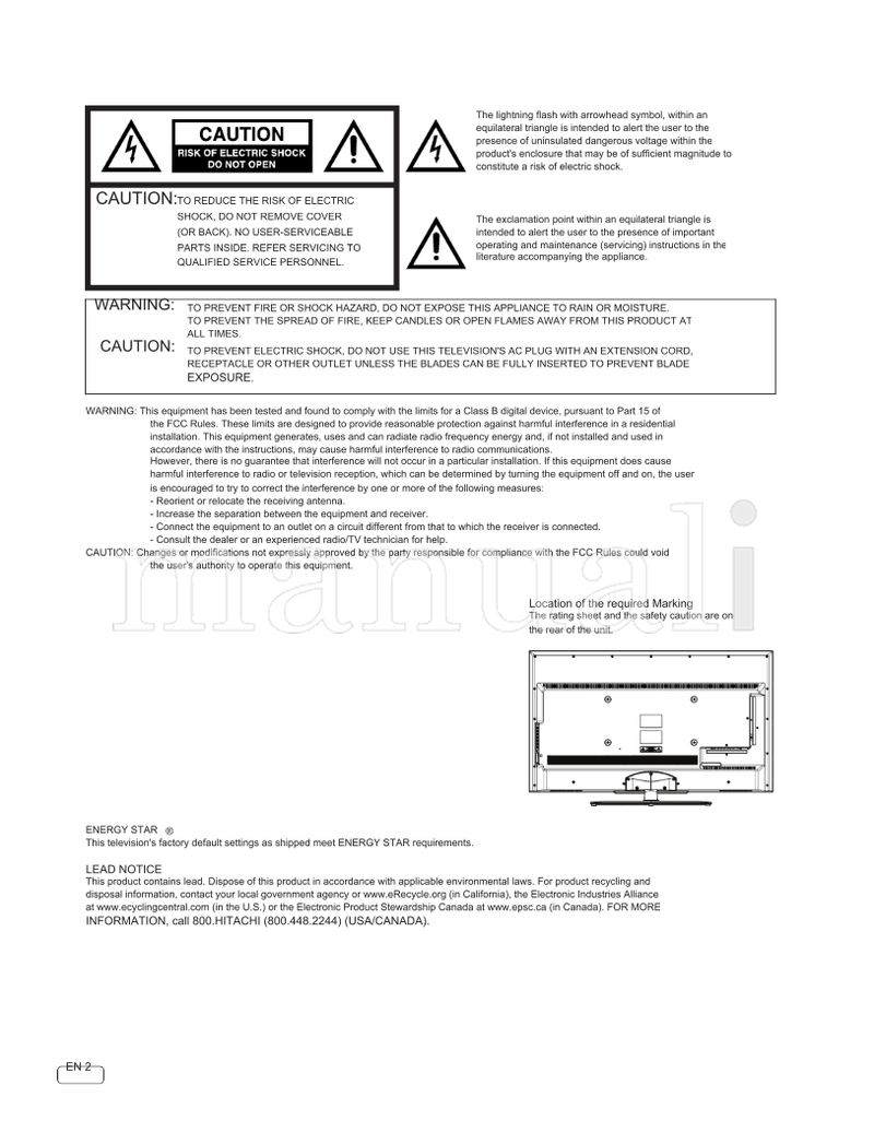 Hitachi LE55G508 OGG508062014 (62 pages) TV Operating Manual