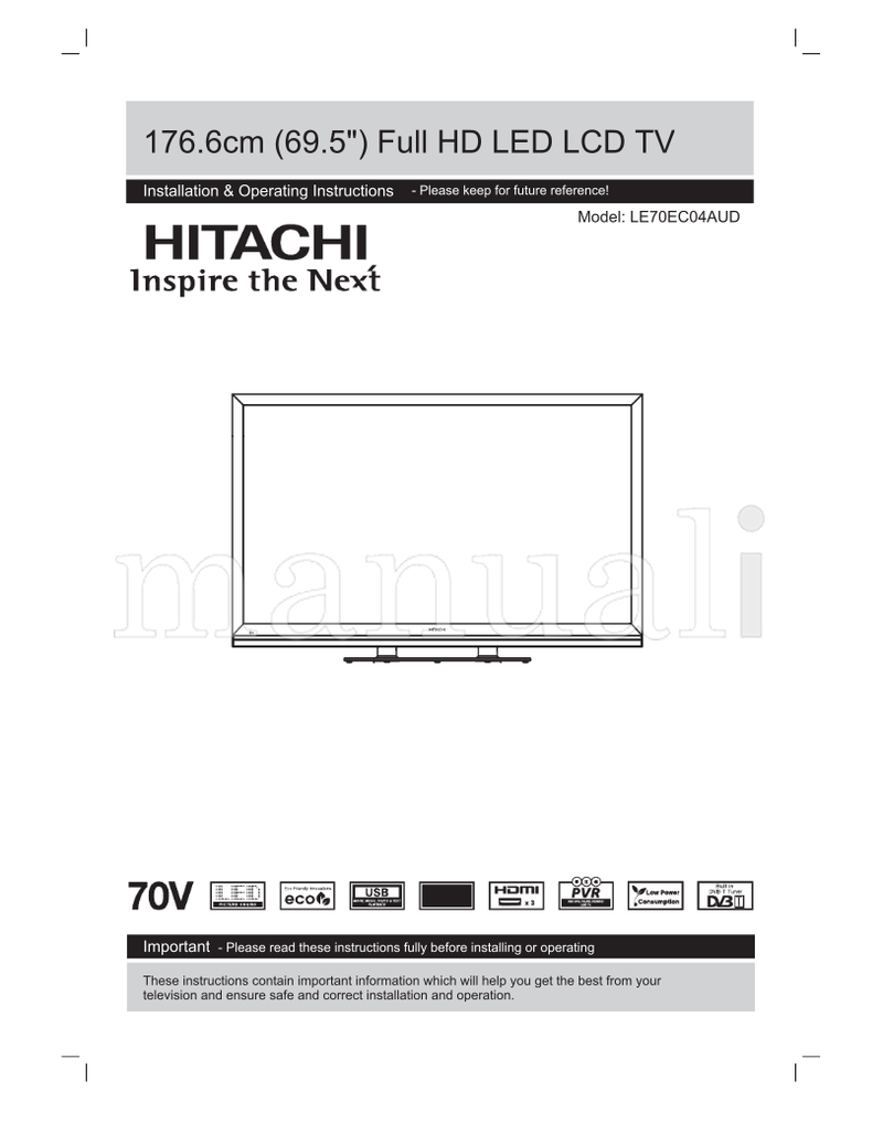 Hitachi LE70EC04AUD (39 pages) TV Operating Manual