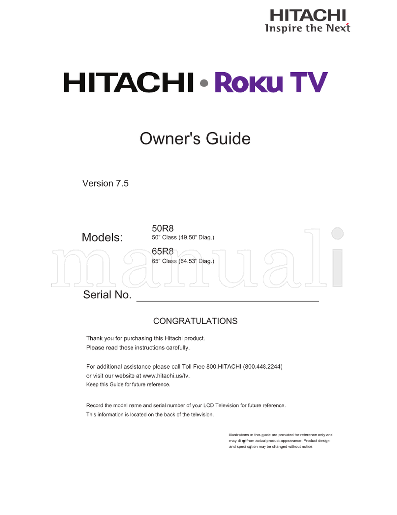 Hitachi Roku 50R8 (88 pages) TV Operating Manual