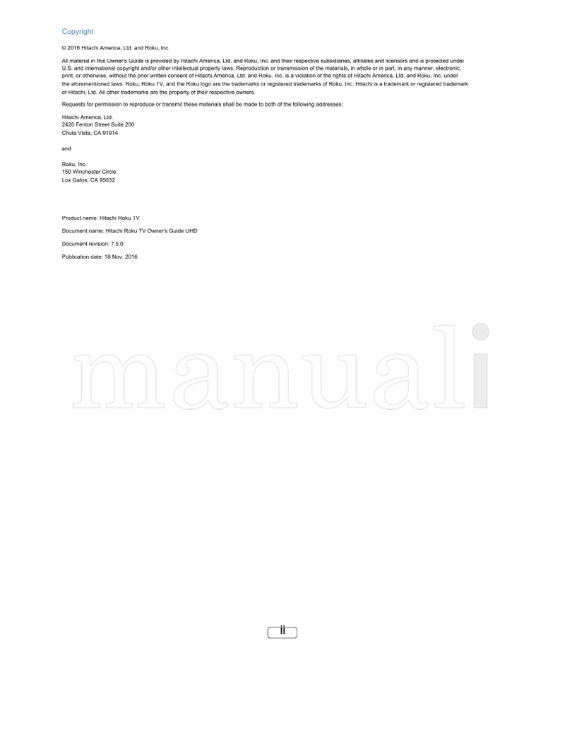 Hitachi Roku 50R8 (88 pages) TV Operating Manual