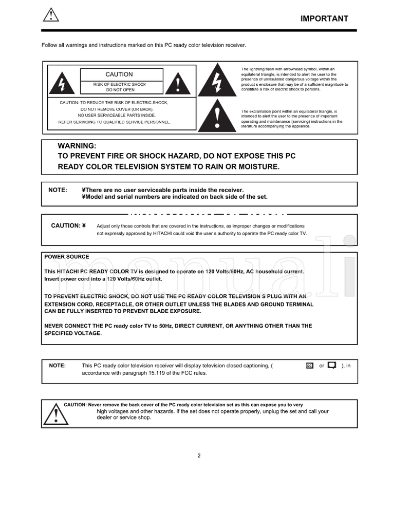 Hitachi 36SDX88B (81 pages) TV Operating Manual