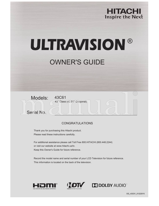 Hitachi 43C61 OG43C6101222019 (40 pages) TV Operating Manual